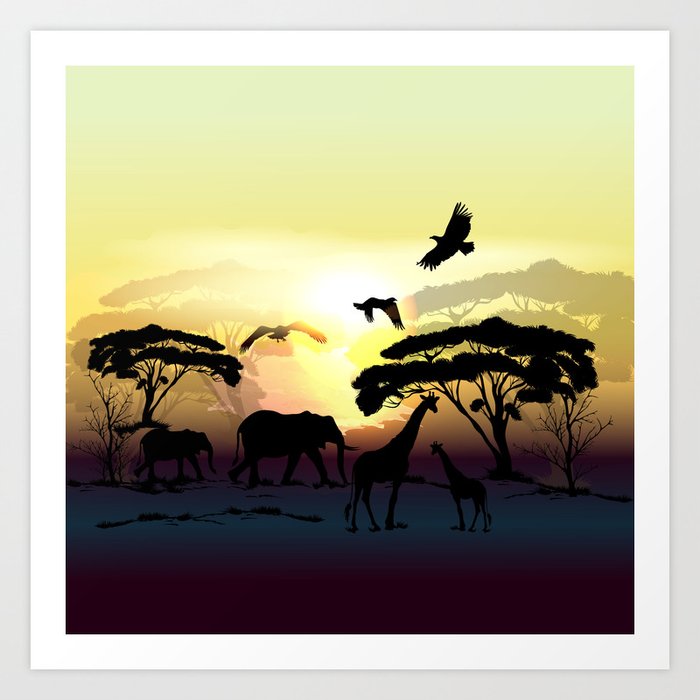 Savanna landscape with animals. African illustration Art Print by Mariia |  Society6