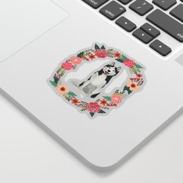 husky floral wreath spring dog breed pet portrait gifts Sticker