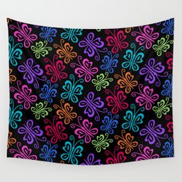 Charming Butterflies in Bright Colors on Black Wall Tapestry