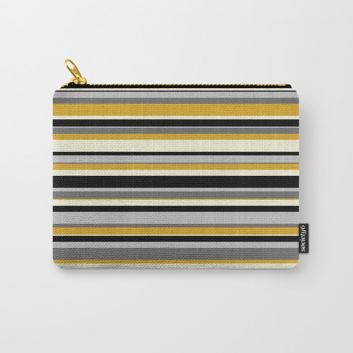 Eyecatching Dim Grey, Goldenrod, Beige, Black & Grey Colored Pattern of Stripes Carry-All Pouch