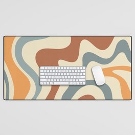 Retro Liquid Swirl Abstract Pattern in Slate Blue Orange Rust Desk Mat