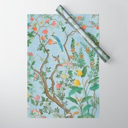 Chinoiserie Pastel Blue Floral Bird Garden Wrapping Paper