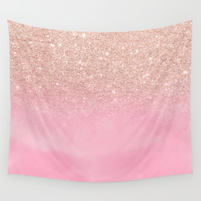 Modern Rose Gold Glitter Ombre Hand Painted Pink Watercolor Wall