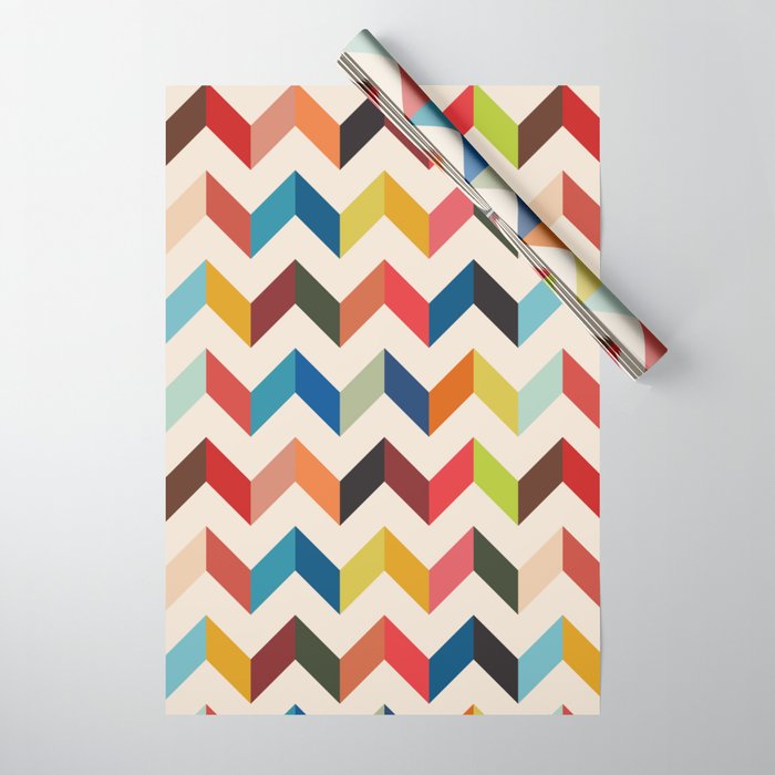Multi Color Retro Chevron Geometric Pattern Wrapping Paper by