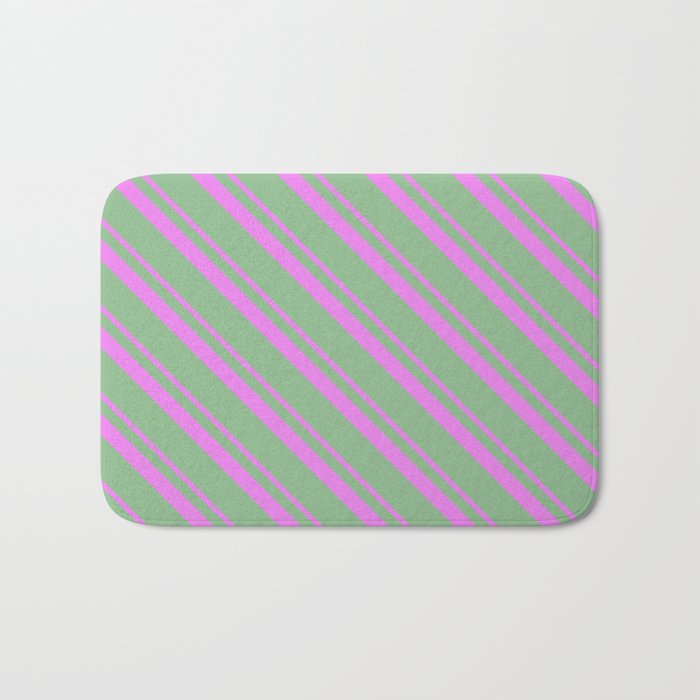 Violet & Dark Sea Green Colored Striped/Lined Pattern Bath Mat