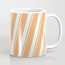 [ Thumbnail: Brown & Light Cyan Colored Lined/Striped Pattern Coffee Mug ]
