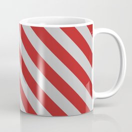 [ Thumbnail: Red and Grey Colored Pattern of Stripes Coffee Mug ]