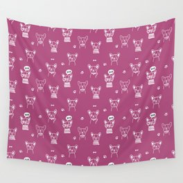 Magenta and White Hand Drawn Dog Puppy Pattern Wall Tapestry