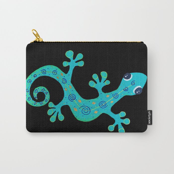 Teal Gecko ~ black background Carry-All Pouch