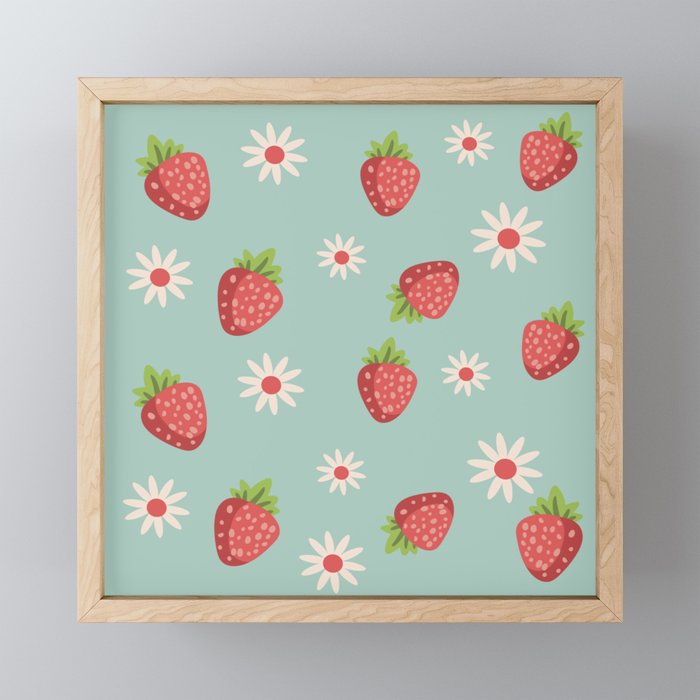 Flowers & Strawberries Framed Mini Art Print