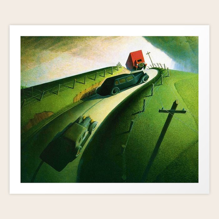 Classical Masterpiece 'death On Ridge Road' By Grant Wood Art Print by Jeanpaul Ferro - X-Small