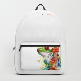 Tree Frog Backpack | Painting, Green, Splash, Animal, Treefrog, Colorful, Abstract, Bright, Ink, Red 