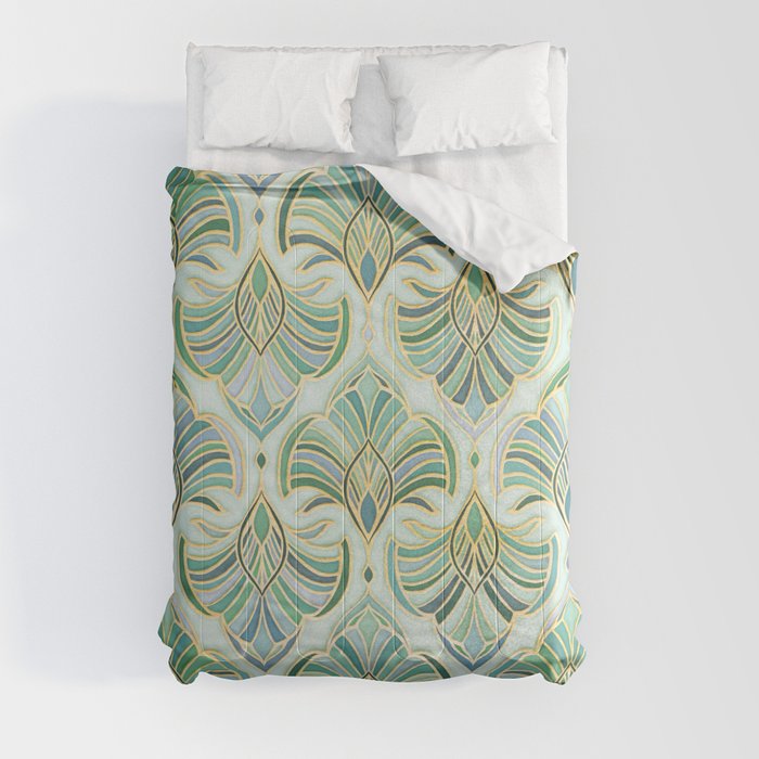 Jade Enamel Art Deco Fans Comforter