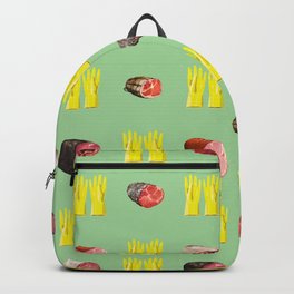 Cured & Manicured Backpack | Hands, Green, Meat, Gloves, Digital, Graphicdesign, Cured, Charcuterie, Pattern 