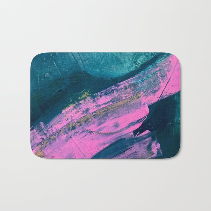 Wild [1]: a bold, vibrant abstract minimal piece in teal and neon pink Bath Mat