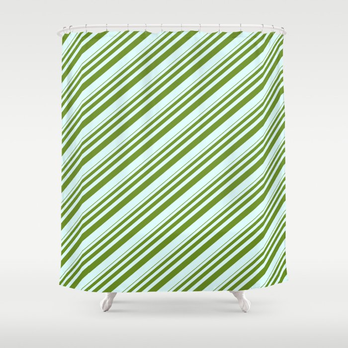 Green and Light Cyan Colored Lined Pattern Shower Curtain