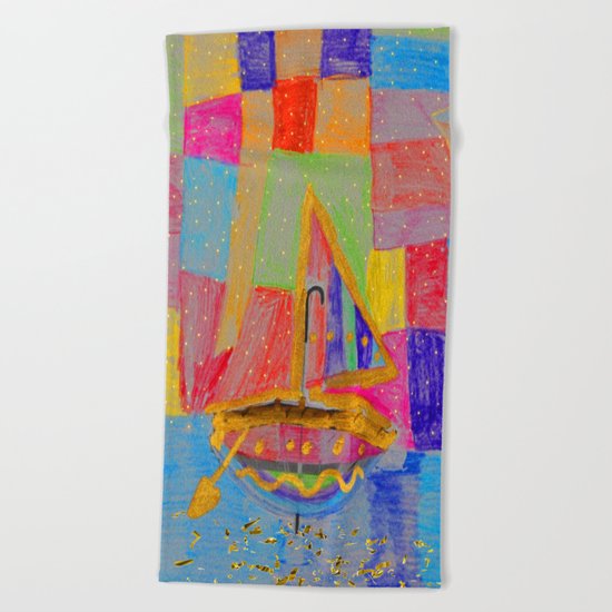 When an umbrella transforms into a boat on Christmas night Beach Towel
