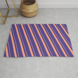 [ Thumbnail: Light Salmon and Dark Slate Blue Colored Lines/Stripes Pattern Rug ]