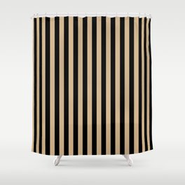Tan Brown and Black Vertical Stripes Shower Curtain