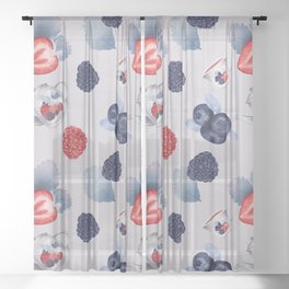 Strawberry Pattern with raspberries and blueberries Sheer Curtain