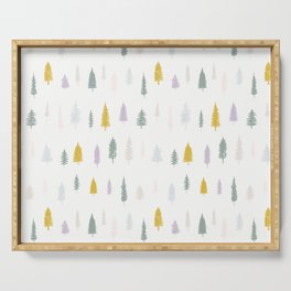 Retro Trees in Muted, Quite Evergreens Serving Tray