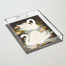 Swan Dance - Charcoal Black Background Acrylic Tray