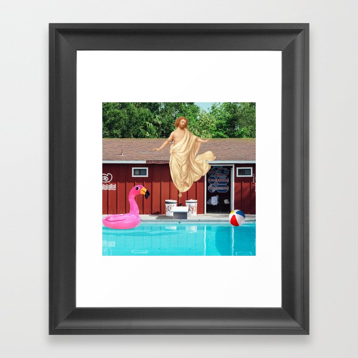 Jesus at pool party Framed Art Print