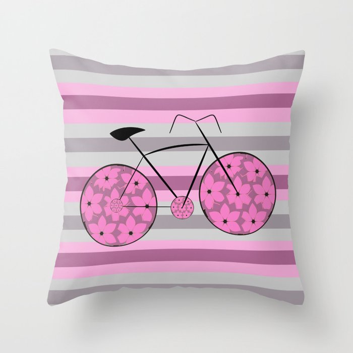 Floral ride in stripes Throw Pillow