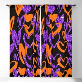 Blink Blink Glitter Purple and Orange Hearts Pattern Blackout Curtain