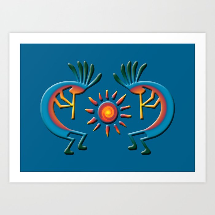 Southwest Kokopelli with Sun Turquoise Art Print