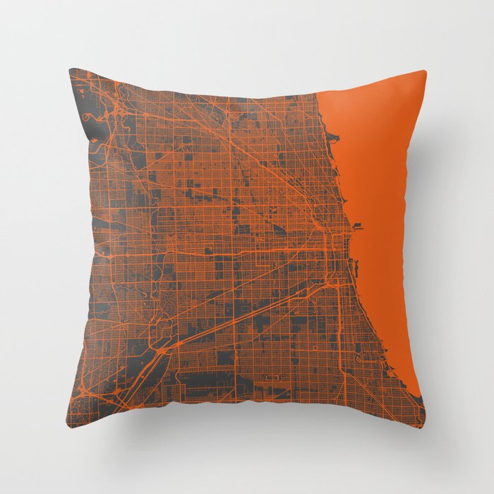 Chicago map orange Throw Pillow