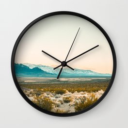 Argentina Photography - Big Field Of Sand And Bushes By The Mountains Wall Clock