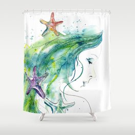 Mermaid Shower Curtain | Turqouise, Watercolor, Princess, Purely Zen, Magical, Mermaid, Painting, Woman, Mermaids, Ocean 
