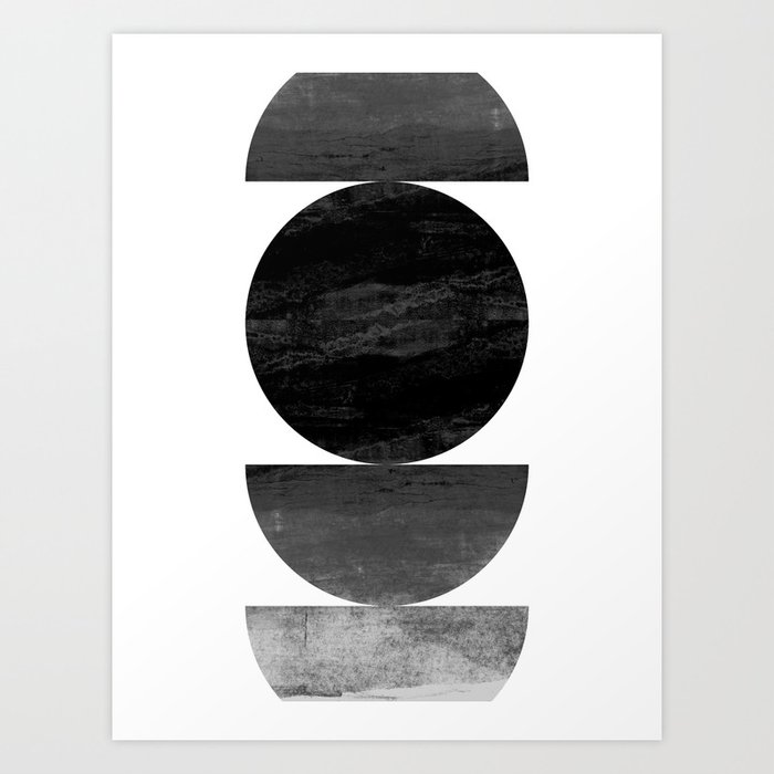 Mid Century Modern Black Ombre Geometric Abstract Art Print By