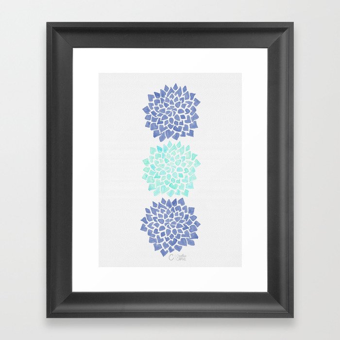 Dahlia Burst Mint and Blue Framed Art Print