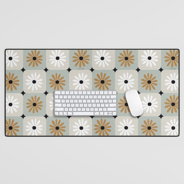 Checkered Daisies – Mint & Ochre Desk Mat