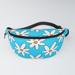 1970 flowers pattern. White daisies on a blue background. 1970 daisy. 1970 vibes Fanny Pack