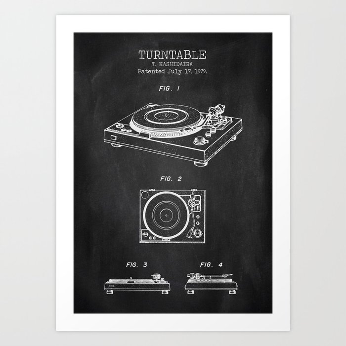Turntable chalkboard patent Art Print