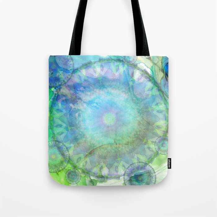 Windswept - Blue and Green Abstract Mandala Art Tote Bag