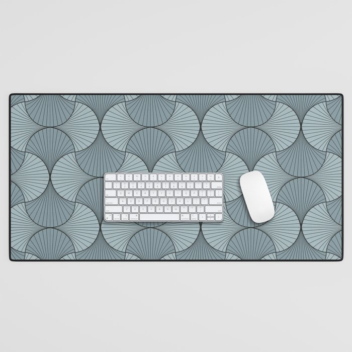 Pale Teal Art Deco Leaf Minimalism Geometry Painting Desk Mat