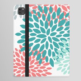 Floral Blooms, Coral, Teal, Gray iPad Folio Case