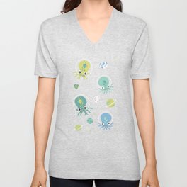Squids in Space - Blue + Green V Neck T Shirt