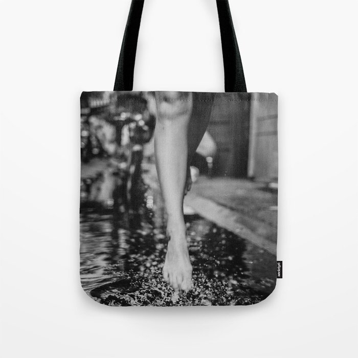 Walking ten feet off the ground female form over water portrait art black and white photograph / photography Tote Bag