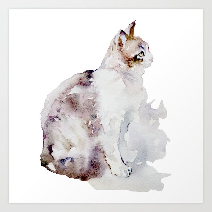 Watercolor Cat Painting Art Print By Good Impressions | Society6