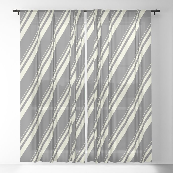 Beige & Dim Grey Colored Striped/Lined Pattern Sheer Curtain