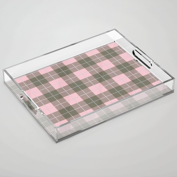 Pink and grey gingham checked Acrylic Tray