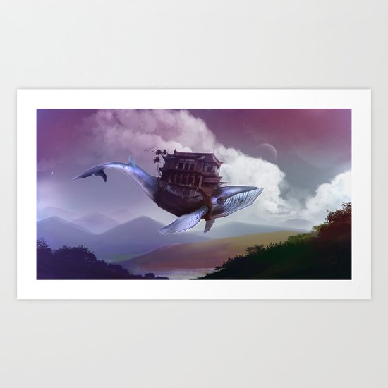 Floating whale Art Print