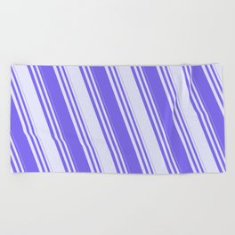 [ Thumbnail: Medium Slate Blue & Lavender Colored Striped Pattern Beach Towel ]