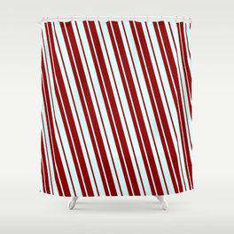 [ Thumbnail: Dark Red and Light Cyan Colored Lines/Stripes Pattern Shower Curtain ]
