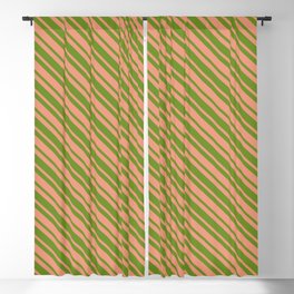 [ Thumbnail: Dark Salmon and Green Colored Lined Pattern Blackout Curtain ]